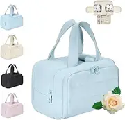 [Generic] Cureaway Travel Cosmetic Bag, Large Capacity Wide-Open Travel Cosmetic Bag, 4-in-1 Puffy Multi-Functional Toiletry (Blue)