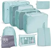 [SHODEEKO] 12 Set Packing Cubes: Complete Travel Storage System | Lightweight Luggage Organizers with Shoe, Toiletry & Laundry Bags for Effortless Travel (Lake Blue)
