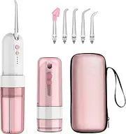 Water Flosser - COSANSYS Cordless Electric Teeth Oral Irrigator Portable Rechargeable - 4 Modes (include nose clean) & 5 Jet Tips - IPX7 Waterproof Flosser for Travel and Home Pink