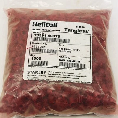 HELICOIL TANGLESS # T3591-4C375 SCREW THREAD INSERTS H-C 1/4-28 UNF S/L QTY 1000
