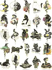 [Kajaia] 25 Pieces Black Gold Pins Set Backpack Brooches Gothic Pins Crow Snake Cat Button Badges Cool Horror Brooches Cute Aesthetic Badges for Clothing Bags Lapel Jackets DIY Decoration, as pictures show,