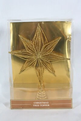 GEMS & GLITTER COVERED WIRE GOLD STAR CHRISTMAS TREE TOPPER 12" TALL NEW IN BOX