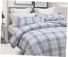Blue White Plaid Duvet Cover Set, 100% Cotton Bedding, Buffalo Grid Geometric