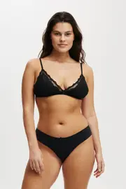 [Body] Body - Everyday Lace Triangle Padded Bralette - Black XS BLACK