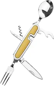 Camping Cutlery | Stainless Steel Backpacking Cutlery | Foldable Multi-Functional Outdoor Portable Flatware for Camping, RV, Barbecue, Tailgating
