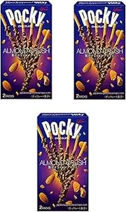 POCKY Chocolate ALMOND CRUSH Biscuit Sticks Japanese Snacks 2 Packs per Box x 3 Boxes Made in Japan