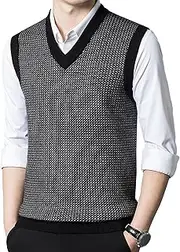 [Generic] Men's Cable V-Neck Vest Regular Fit Knit Sleeveless Pullover Sweater Casual Wool Thick Waistcoat, Gray 2, XX-Large