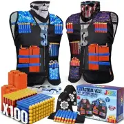 2 Sets Tactical Vest Kits Compatible with Nerf Guns w/ 100 Bullets N-Strike, ...