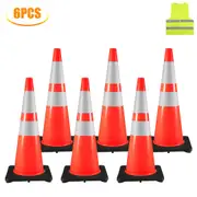 6Pack 36" Traffic Cones, Safety Road Parking Cone with Black Weighted Base, PVC Orange Traffic Safety Cones, Hazard Cones Reflective Collars for Construction Traffic