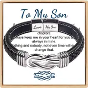 Morakot To My Son Bracelet, Forever Linked Together Braided Leather Bracelet, Stainless Steel Magnetic Closure Leather Knot Cuff Wristband, Back to...