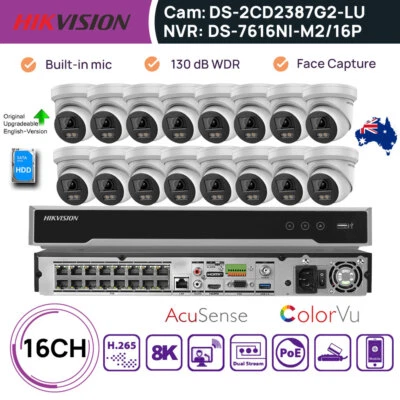 Hikvision 16CH 8K 32MP NVR CCTV System System 8MP IP Camera ColorVu MIC PoE WDR