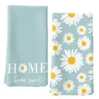 Yellow Daisy Floral Blue Kitchen Towels Set of 2 Kitchen Tea Towels , 18x26 Inch