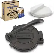 10 Inch Premium Cast Iron Tortilla Press with 100 Oil Papers & Recipe e-Book