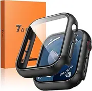 TAURI 2 Pack Hard Case Designed for Apple Watch Series 10 46mm, [360° Shockproof] with 9H Tempered Glass Screen Protector, [Scratch-Resistant] Cover - Black