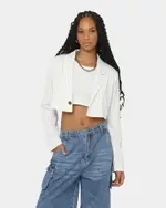 [EN ES] En Es Women's Luna Cropped Blazer Pin Stripe White - Size 12 (L) 12 (L) Pin Stripe Whit