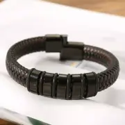 Men's Protection Leather Wrap Braided Bracelet Bangle Titanium Steel Magnetic