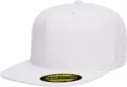 Flexfit Men's 210 Fitted Flat Bill Cap Hat Large-X-Large, White