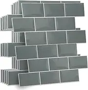 [WALPLUS] 20 Sheets Glossy Peel and Stick Kitchen Backsplash Tile Stickers Self Adhesive Stick on Subway Tile 12" x 6" Bathroom Splashback Water Heat Resistant 3D Wall Tiles Gray Metro Subway