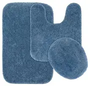 Garland Rug Traditional Plush 3 Piece Nylon Washable Bathroom Rug Set Basin Blue