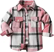 [Generic] Coats for Girls 10 Kids Autumn Plaid Brushed Single Breasted Long Sleeve Cardigan Lapel Jacket Girls Long Winter Coats Size 16