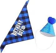 VERDANVERSE Dog Birthday Bandana and Hat Stylish Scarf Birthday Hat for Pets Durable Cloth Material and Photo Props Blue