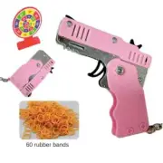 1Set Rubber Band Gun Kids Christmas Toy Keychain Mini Metal Folding Shooting Pis