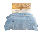 Reversible Fleece Throw Blanket Bed Throws Blanket Plush Blanket Sofa Blanket -Blue