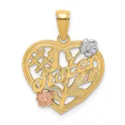14k Two-tone Gold White Rhodium SISTER On Heart w/ Flowers Charm