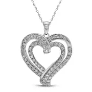 2 CT. T.W. Natural Diamond Double Row Ribbon Heart Pendant in 10K White Gold