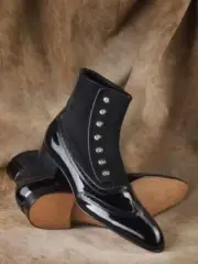 Handmade Black Patent Leather & Suede Ankle High Buttoned Boots for Men Shoes