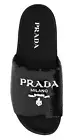 Prada Black Sequin White Logo Slide Sandal Slip On Pool Flip Flop Flat 39