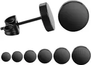 Black Round Stud Earrings Set Stainless Steel Ear Studs for Men Women 6 Pairs 3mm-8mm