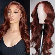 DÉBUT Reddish Brown Body Wave Lace Front Wig Real Hair 4×4 Lace Front Wigs for Women HD Lace Front Wig Real Hair 180% Density Pre-Plucked with Baby Hair Glueless Wigs (50 cm, 33A)