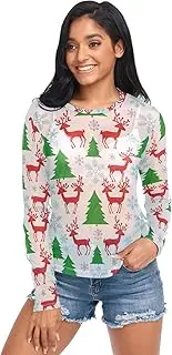 [RPLIFE] Christmas Red Reindeer Long Sleeve Fishnet Top, See Through Shirts for Women Sexy S-XXL