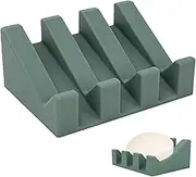 Self-Draining Silicone Soap Dish with Slant Surface,Ideal Soap Holder for Shower, Kitchen, Bathroom, Hotel and Travel(Green)