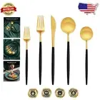 Sophisticated Matte Black and Gold Silverware Set - 20 Pieces for Elegant Dining
