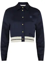 Palm Angels Logo-embroidered Cropped Satin Shirt - Navy - 42 (UK10 / S) 42 (UK10 / S)