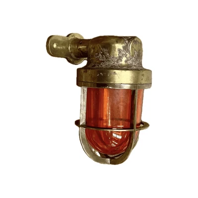 Small Brass Amber Wall Sconce - Weathered
