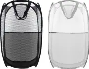 Collapsible Pop Up Laundry Hamper, Mesh Foldable Extra Large, 2P Black+Grey