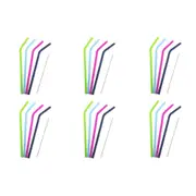 6x 4pc Appetito Silicone Bent Drinking Straws w/ Brush 4 Kitchen/Barware Assort