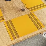 Encasa Ribbed Table Placemats (Set of 6) - Ladder Yellow | 46x32 cm | Over 20 Modern Colors & Woven Designs - Washable Cloth Place Mats