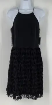 Aidan Mattox Size 6 Black Fringe Mini Black Dress NWT