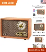 Vintage Walnut Bluetooth Radio with Speaker - Retro AM/FM with Rotary Dial