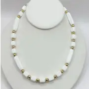 Trifari vintage old stock white acrylic and gold beaded necklace 70s 80s retro