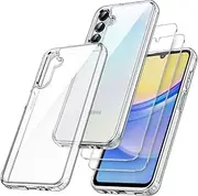 [JETech] 3 in 1 Case for Samsung Galaxy A15 5G / 4G 6.5-Inch, with 2-Pack Screen Protector, Tempered Glass Film, Shockproof Bumper Phone Protective Cover Clear Back (Clear)