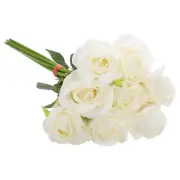 8pcs Fake Roses Artificial Flowers w Stems Real Look Bouquet Beige