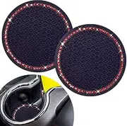 Cute Car Cup Coaster, 2PCS Universal Vehicle Cup Holder Insert Coaster 2.75 inch Silicone Anti Slip Bling Crystal Rhinestone Auto Car Accessories for Women & Lady (Red)