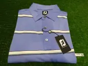 FootJoy Open Stripe Lisle Self Collar Blue Violet Golf Shirt Large 29160