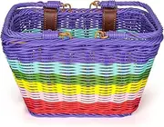 CXWXC Kids Bike Basket - Front Bicycle Bike Basket for Girls - Handmade Woven Wicker Bike Baskets with Handle, Adjustable Leather Straps