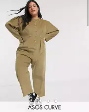 Asos Design Curve Cord Relaxed Boilersuit Tan/Khaki Jumpsuit Overalls US 16 New